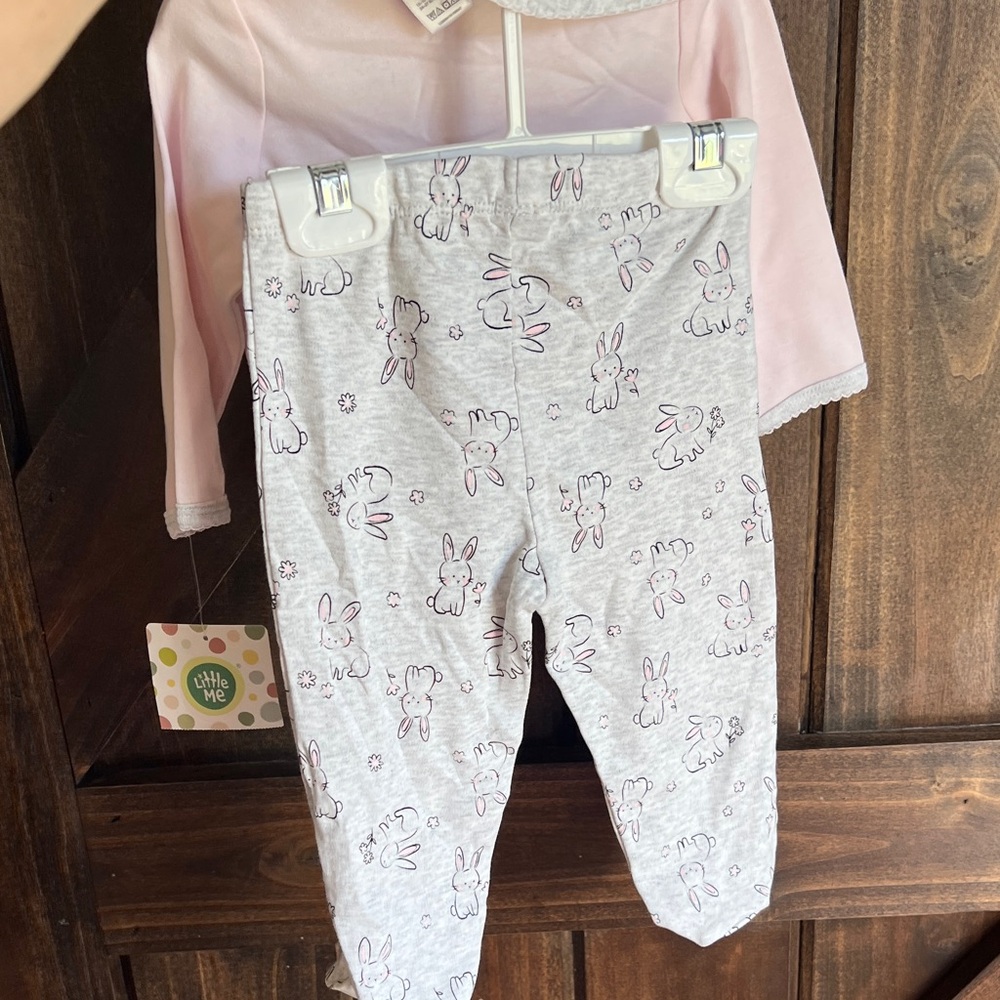 Little Me Pink and Gray Bunny Bib Set - Picture 8 of 8